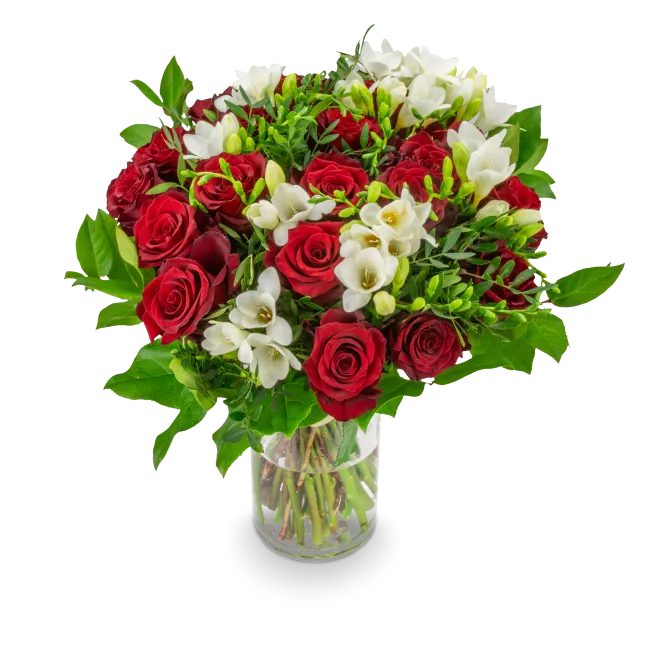 Bouquet of roses with freesia